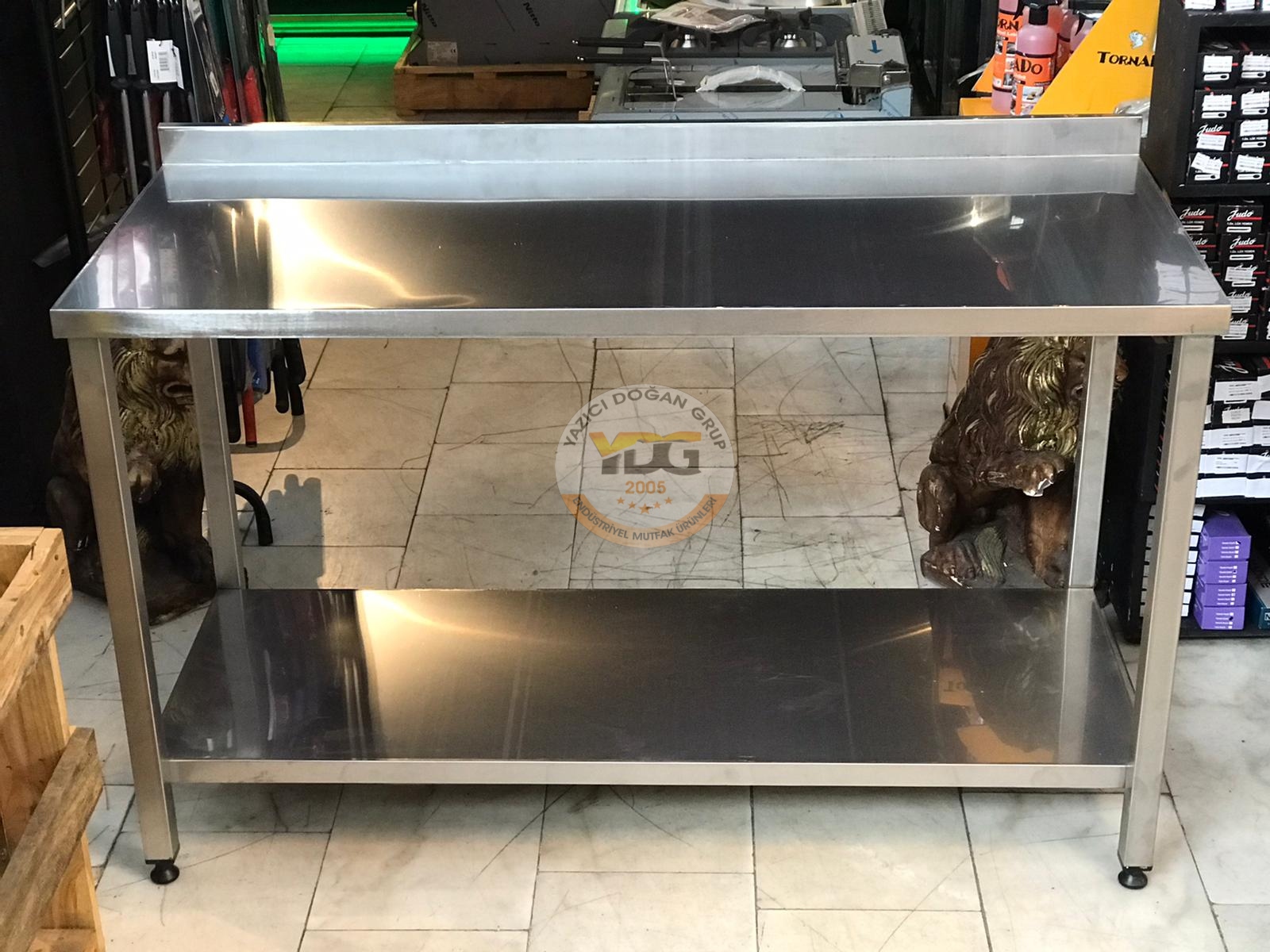 ÇALIŞMA TEZGAHI TABAN RAFLI AISIS430 KROM 140x60x85