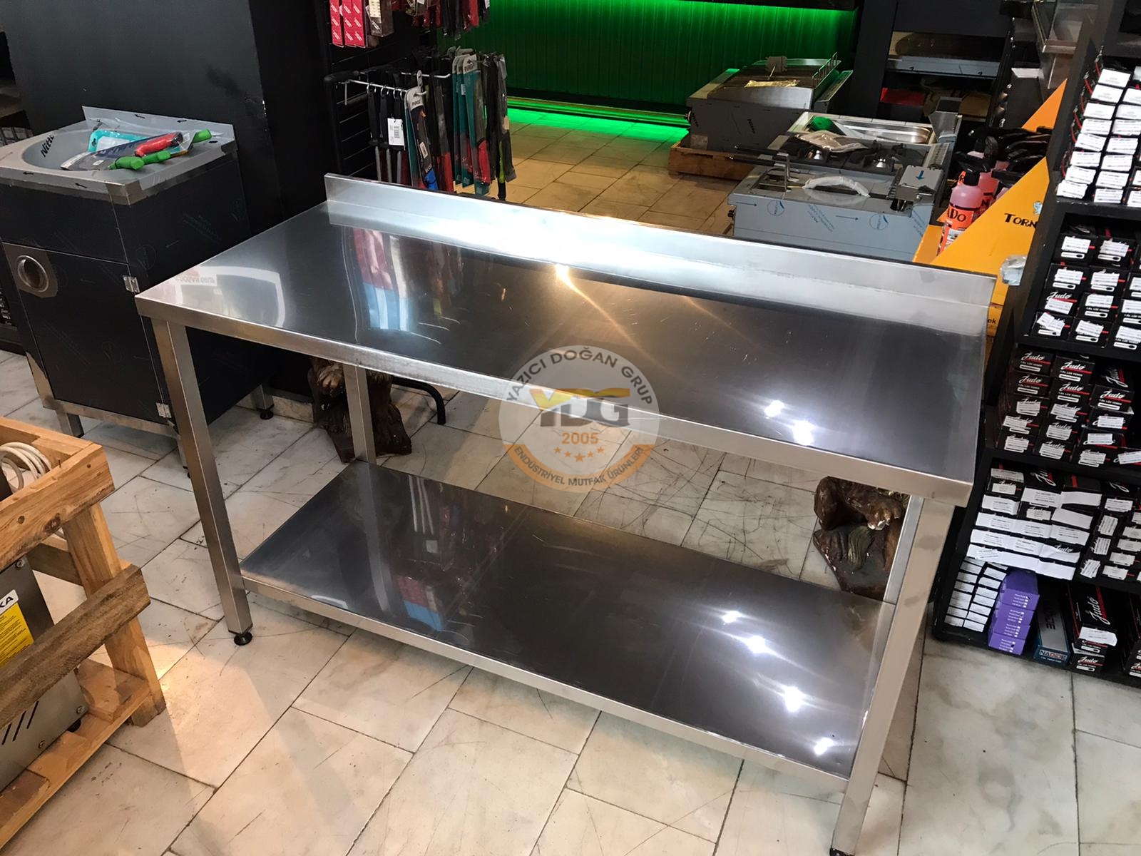 ÇALIŞMA TEZGAHI TABAN RAFLI AISIS430 KROM 140x60x85 - Görsel 5