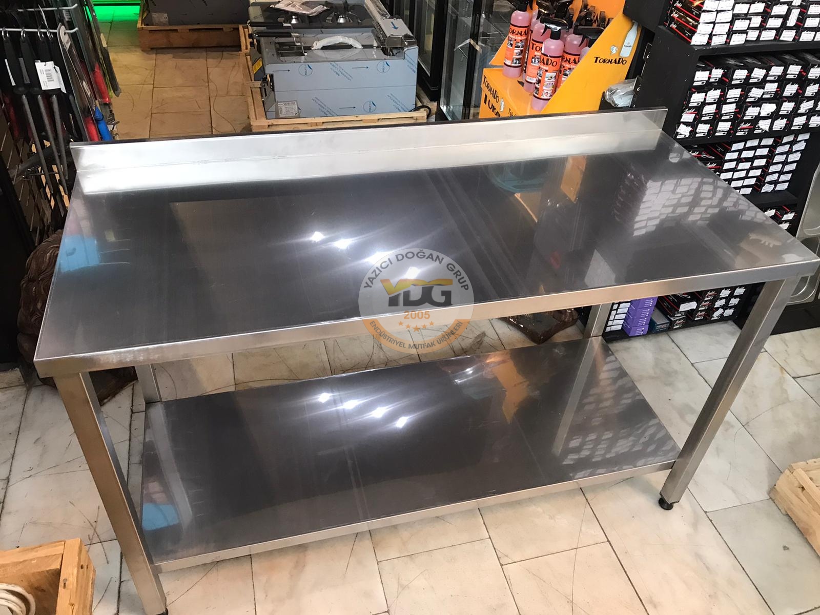 ÇALIŞMA TEZGAHI TABAN RAFLI AISIS430 KROM 140x60x85 - Görsel 4